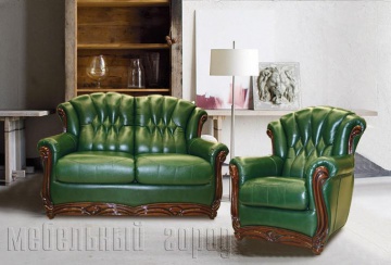 Диваны и кресла Венеция из зеленой кожи
